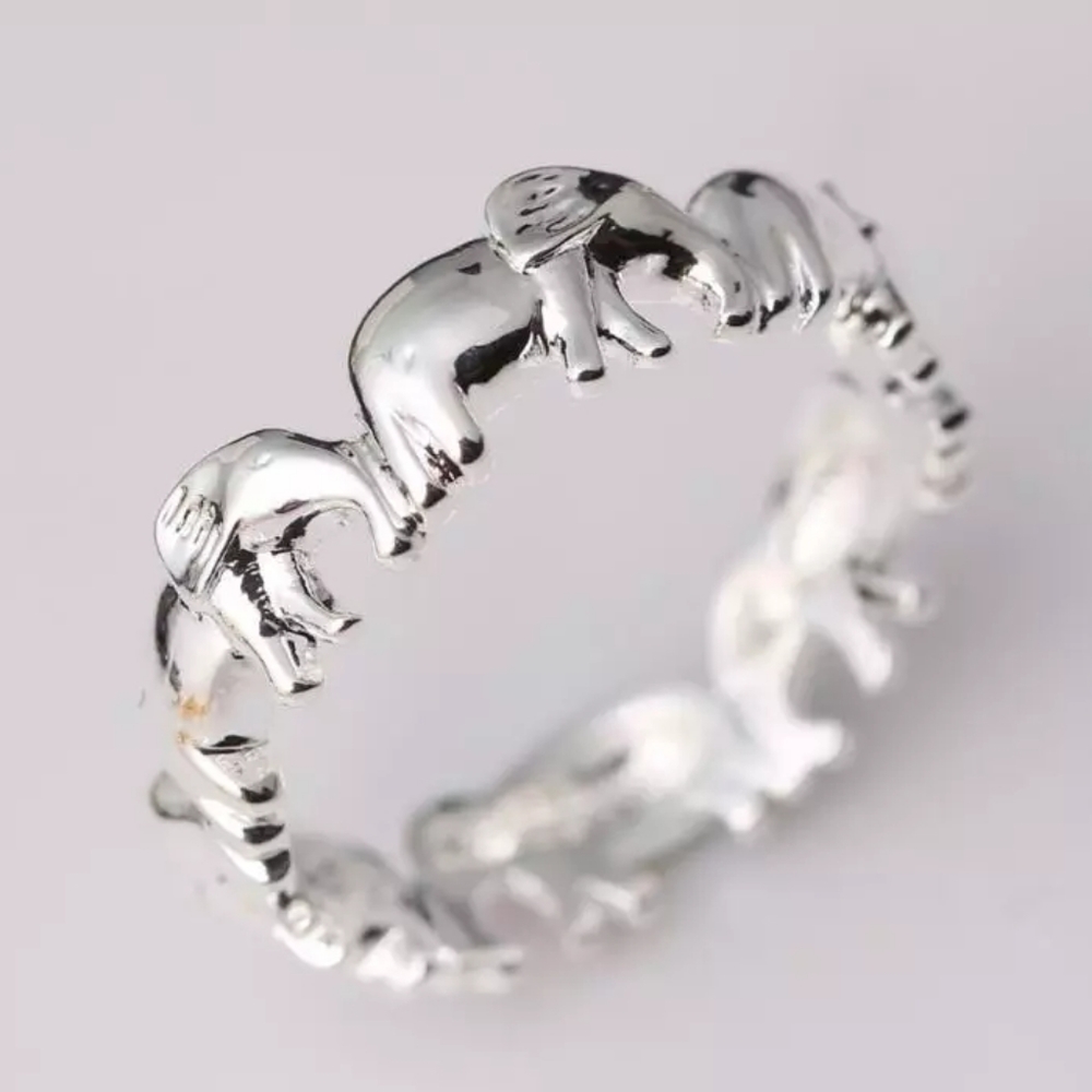 Silver Plated Lucky Elephant Eternity Band Ring